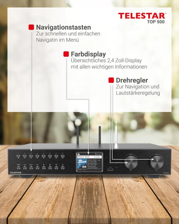 Immagine prodotto Telestar TOP 500 sw HiFi-Tuner 43cm,Internet/DAB+/UKW,Streaming,BT,HM (Sintonizzatore radio)
