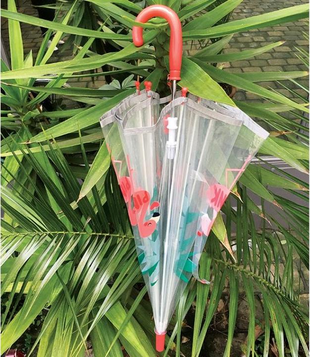 Produktbild Smati Regenschirm für Kinder, transparent, Glocke, fluoreszierender Rand, Flamingo, one size