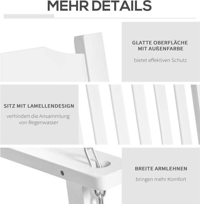 Actual product image Swisshandel24 Garden swing Swing bench Hanging bench for 2 people Solid wood Patio Terrace Backyard White 117 x