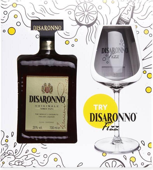 Produktbild Disaronno Amaretto Originale Likör mit Fizz Glas