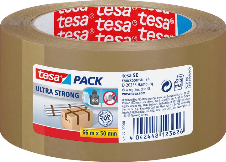 tesa tesapack ULTRA STRONG Paketklebeband - PVC Packband für festes Verpacken und sicheres Bündeln (50 mm)