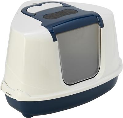 Moderna Hoek Kattenbak Flip Donkerblauw/Wit (Cat litter tray open)