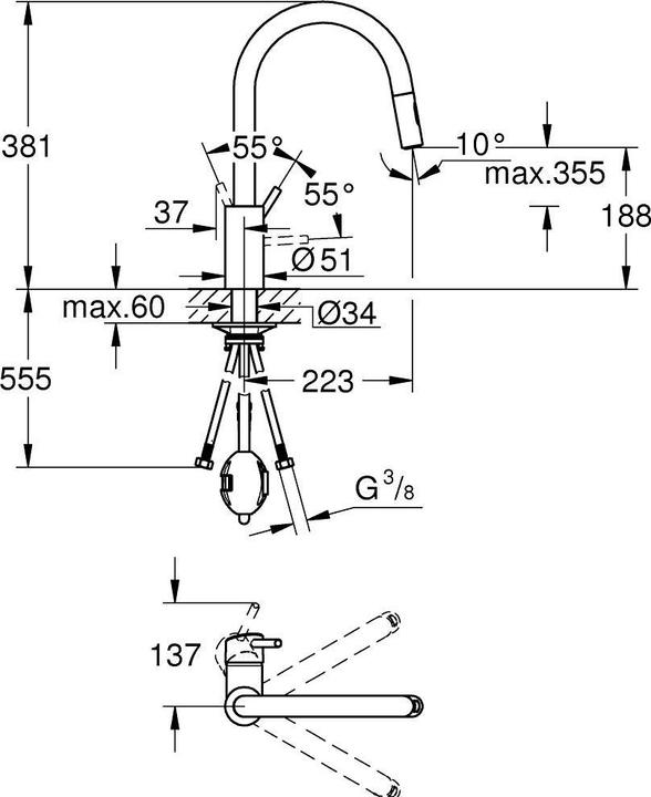 Actual product image Grohe Küchenarmatur mit Handbrause Concetto supersteel matt 31483