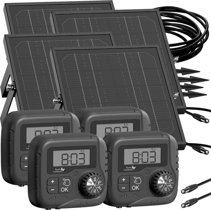 Produktbild Royal Gardineer 4er-Set Autarkes 51-tlg. Solar-Bewässerungssystem mit Pumpe (Tropfbewässerung Set)
