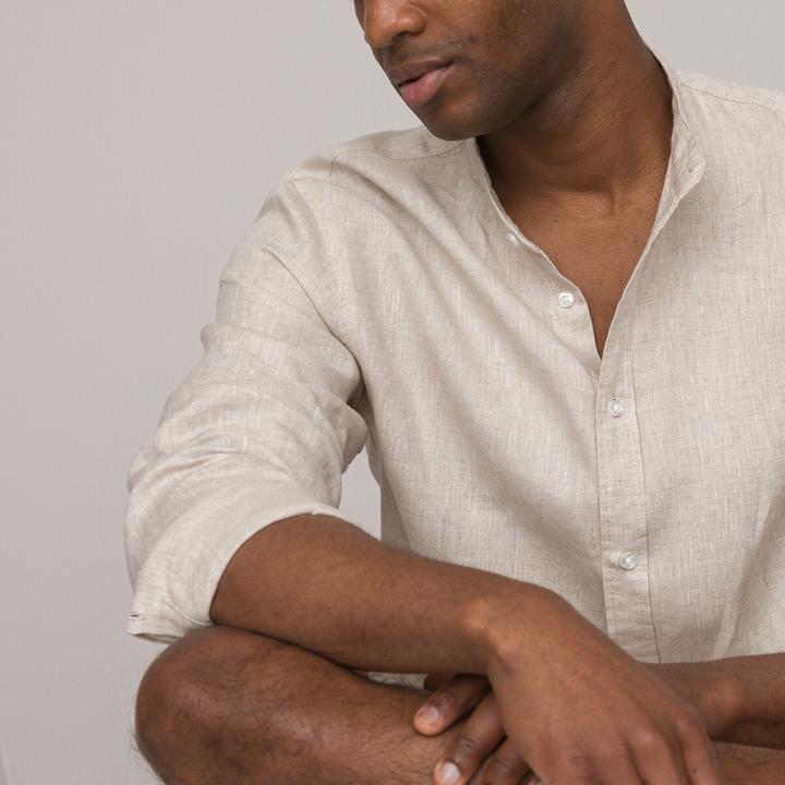 Actual product image La Redoute Collections Signature straight linen shirt with stand-up collar (3XL)