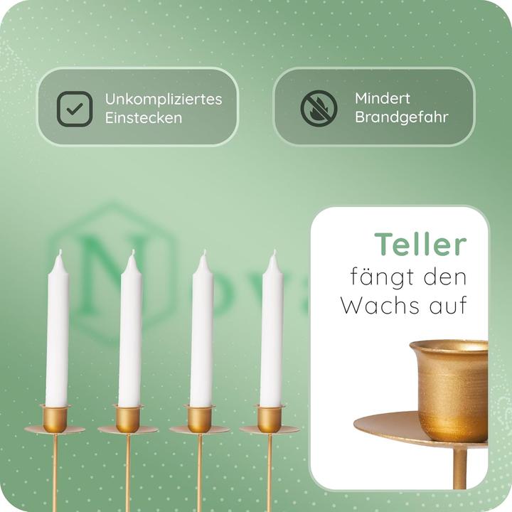 Produktbild Novaliv 4x Stabkerzenhalter Weihnachtskranz GOLD Kerzenpick Kerzenständer für Stabkerzen Kerzentülle