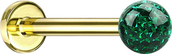 Produktbild Star Piercing Micro Labret vergoldet mit Kristallkugel grün Epoxy Schutzschicht (ohne Messing, Titan G23)