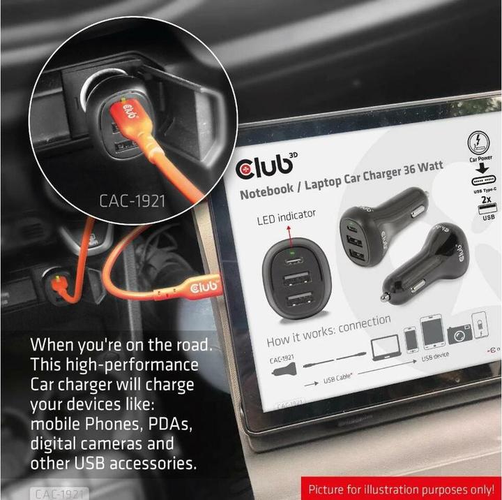 Immagine prodotto Club 3D Caricatore da auto USB Club3D 1xUSB C, 2xUSB A, 36W, 12/24V al dettaglio