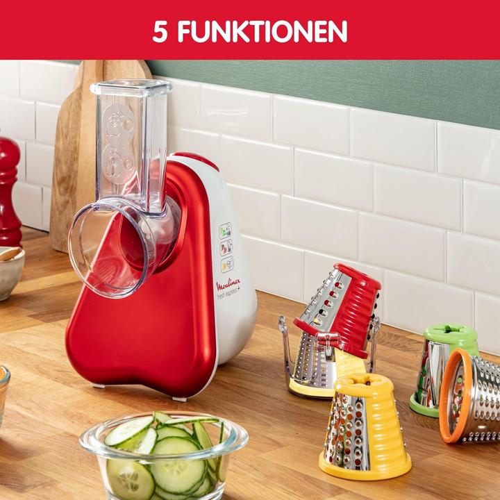 Immagine prodotto Moulinex DJ756G Fresh Express Plus - Elektrischer Gemüseschneider mit 5 Einsätzen (200 W)