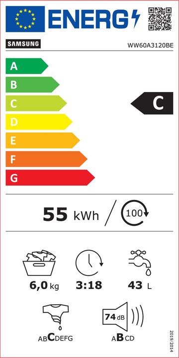 Energie-Label Samsung Washing machine WW60A3120BE/LE (6 kg, Links)