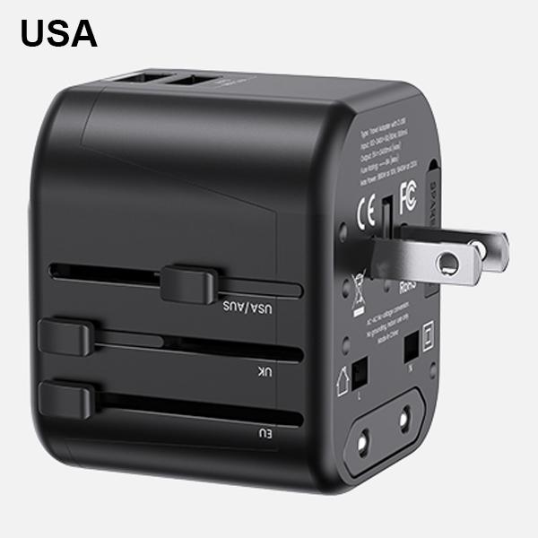 Actual product image Usams Ład. siec. 2xUSB T55 12W adapter 4w1 US/AU/EU/UK czarny/black CC173TC01 (US-CC173) Univesal Tr