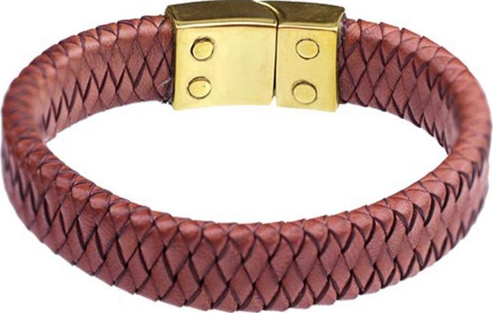 Actual product image Star Piercing Leather bracelet burgundy braided rhombus (21 cm, Brass, Leather)