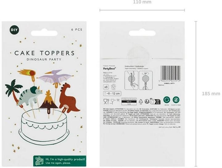 Image du produit Partydeco Topper de gâteau Dinosaure mix, 8-12 cm, 6 pièces