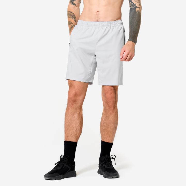 Domyos Shorts Herren atmungsaktiv Reissverschlusstaschen - hellgrau