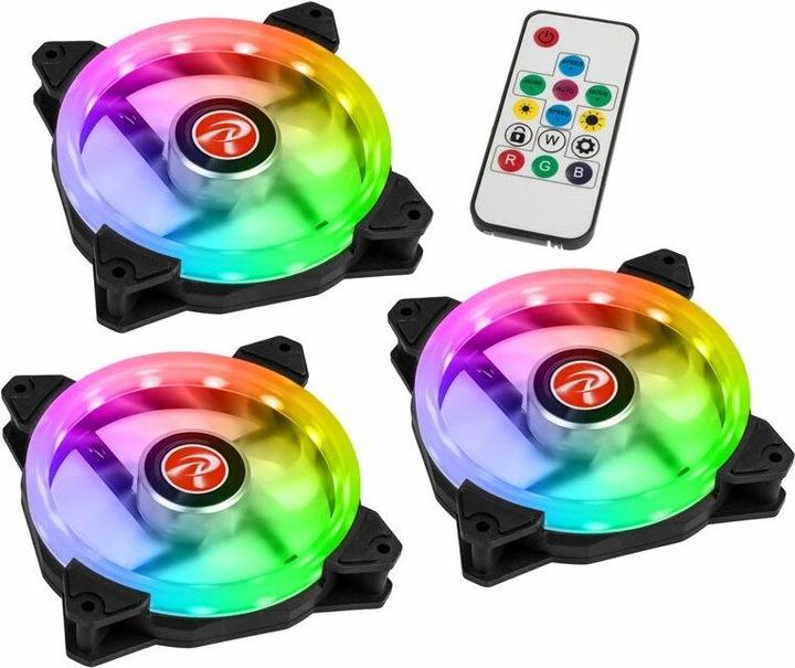 Produktbild Raijintek Iris 12 Rainbow A-RGB LED-Lüfter, 3er Set inkl. Controller (120 mm, 3 x)