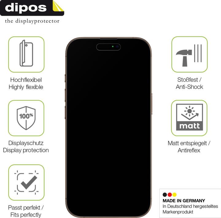 Immagine prodotto Dipos Full-Cover Pellicola Protettiva opaco (1 Pezzo/i, Apple iPhone 16 Pro Max)