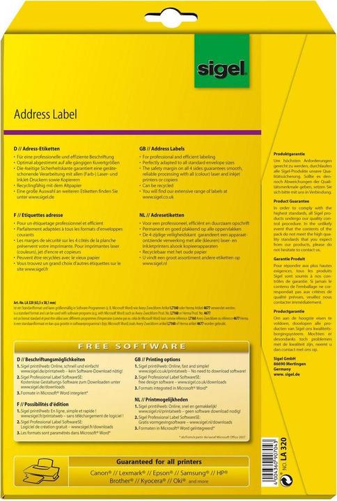 Image du produit Sigel Étiquettes d'adresse