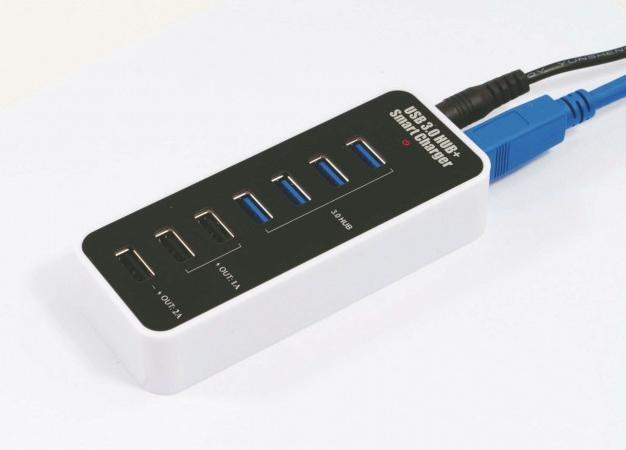 Immagine prodotto Techly Hub 4 Porte USB 3.0 Super Speed + Caricabatterie USB 1A/2A (IUSB3-TLYBV7) (USB-C, 7 Porti)
