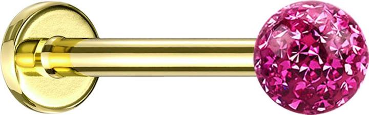Immagine prodotto Star Piercing Micro labret placcato in oro con strato protettivo epossidico rosa a forma di sfera di cristallo (senza ottone, Titanio G23)