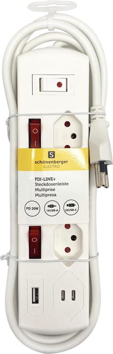 Actual product image Schoenenberger Power strip (6 x, Type 13, USB-A, USB-C, 2 m)