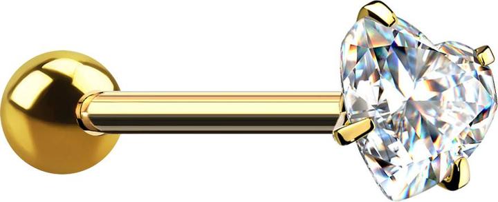 Produktbild Star Piercing Barbell vergoldet mit Kugel und Kristallherz silber gefasst (Chirurgenstahl 316L, ohne Messing)