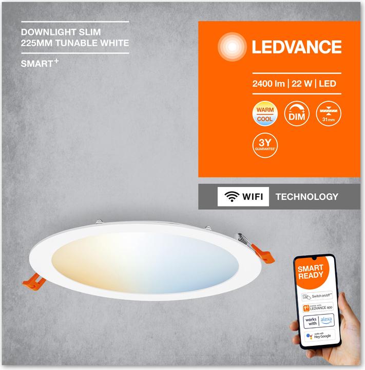 Image du produit Ledvance Smart+ Downlight ultra slim 225mm white 22w 2000 lum WIFI TW IP20 (2000 lm)