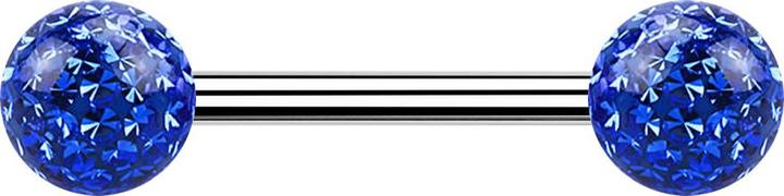 Produktbild Star Piercing Barbell silber mit zwei Kristall Kugeln dunkelblau Epoxy Schutzschicht (Chirurgenstahl 316L)