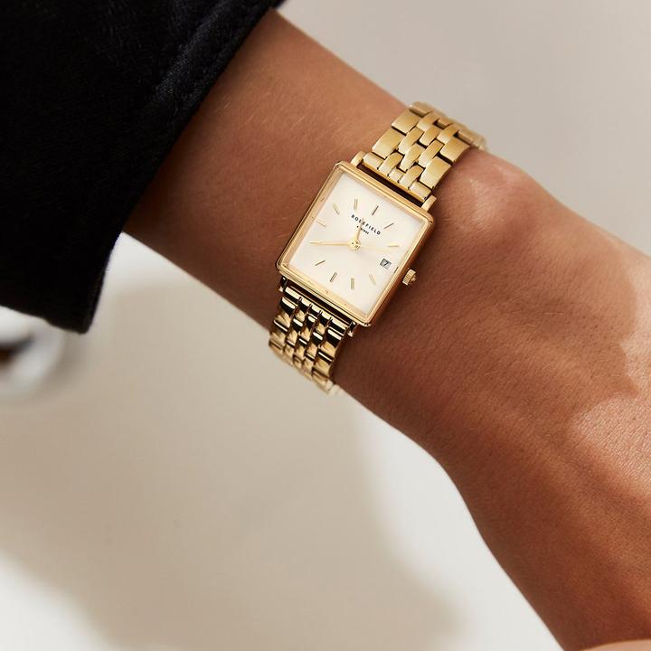 Actual product image Rosefield The Mini Boxy White Sunray Gold (Analogue wristwatch, 22 mm)