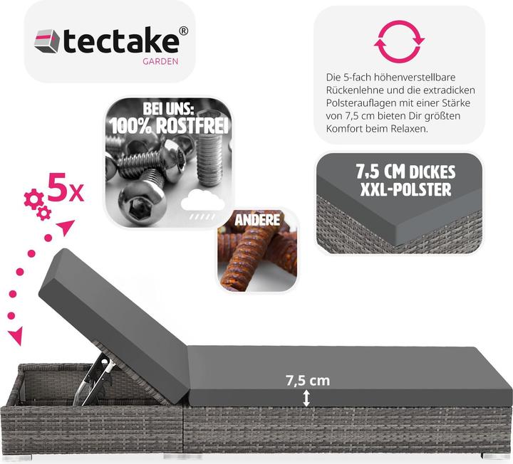 Produktbild tectake 2x Sonnenliegen (184 cm)