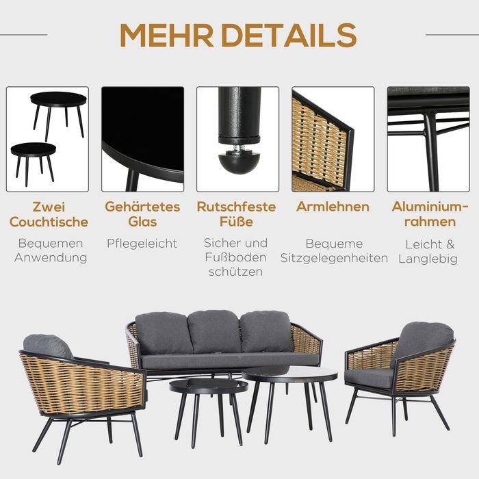 Image du produit Swisshandel24 Meuble de jardin en poly rotin Ensemble de 5 canapés Rat Ensemble de sièges pour Pause Lounge Teetis