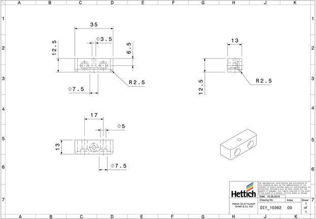 Actual product image Hettich Eckverbinder Block 35x12x12 mm, 20 St. (Corner connectors, 20 pcs.)