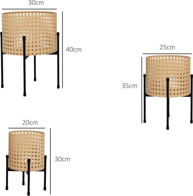 Image du produit Swisshandel24 Lot de 3 supports pour plantes Supports pour fleurs en rotin Tabouret pour plantes Tabouret pour
