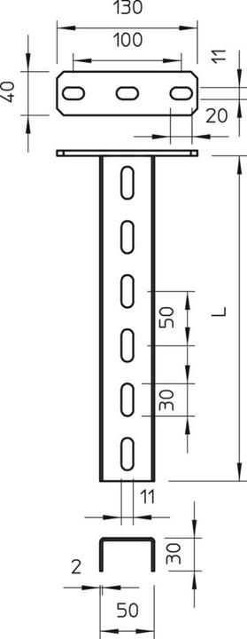 Produktbild OBO Bettermann obo-bettermann – Profil Anhänger mit Kopf 50 x 30 x 900 mm ST FT