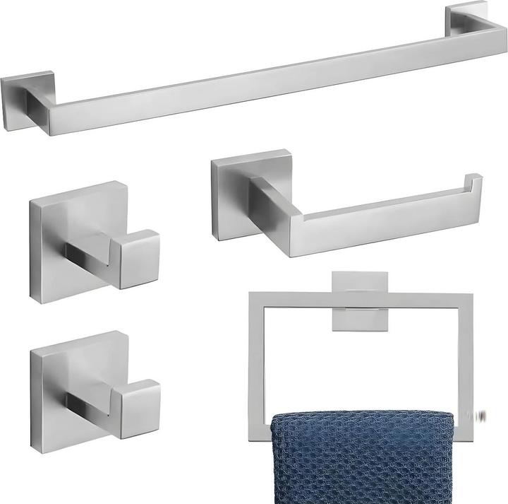 Hermex Set di ferramenta per il bagno 5 pezzi portasciugamani porta rotolo di carta igienica