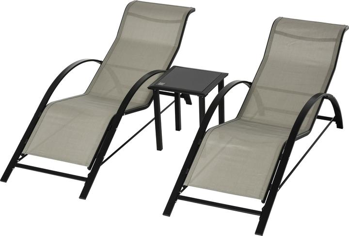 Image du produit Outsunny Lot de 2 chaises longues de jardin avec table (169 cm)