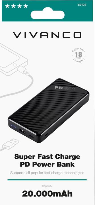 Immagine prodotto Vivanco PBVV20000PDBK Powerbank 20000 mAh Li-Ion USB-C™ Nero (20000 mAh, 18 W, 74 Wh)