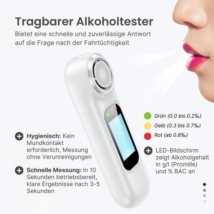 Produktbild Hermex Portabler Alkoholtester Alkoholmessgerät Alkoholdetektor Alkohol-Schnelltest