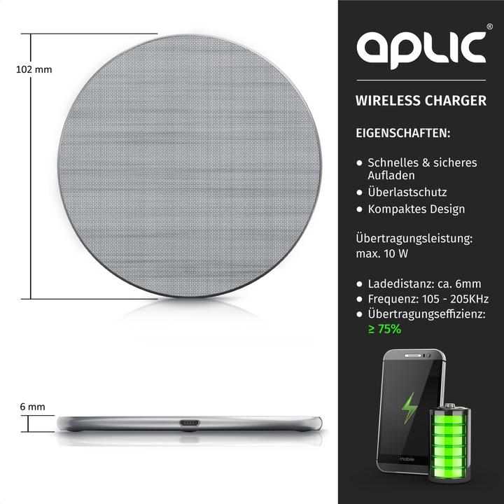 Produktbild Aplic Induktions Ladegerät, Qi Lader - Induktive Schnell-Ladestation, 10W Wireless Induktionsladegerät (10 W)