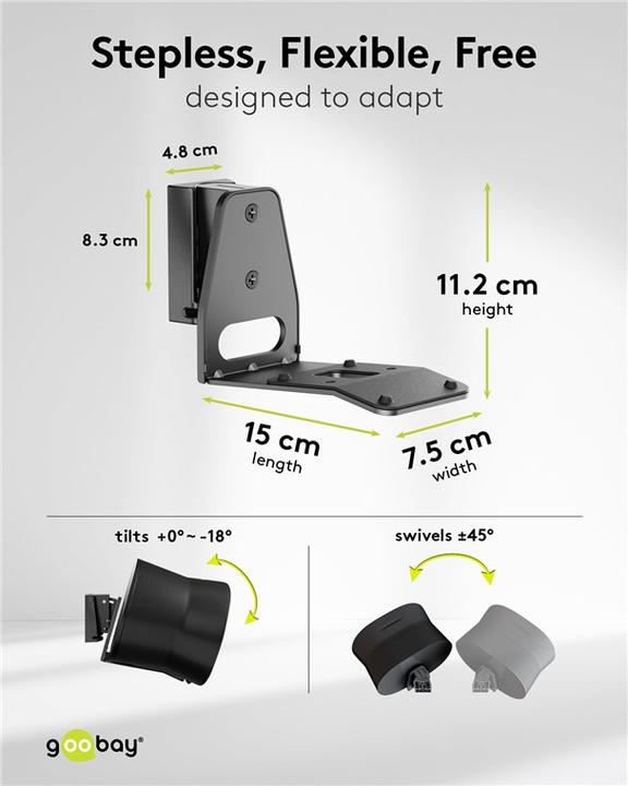 Actual product image Goobay Modern Era 3 Flex speaker wall mount, black (1 pair, Wall installation, Tiltable, Pivoting)