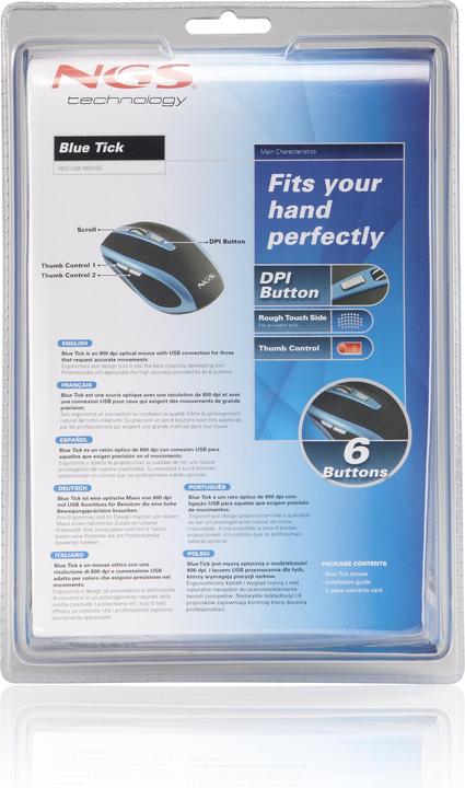 Immagine prodotto NGS Mouse a spunta blu a destra USB Tipo-A ottico 1600 DPI (Cablato)