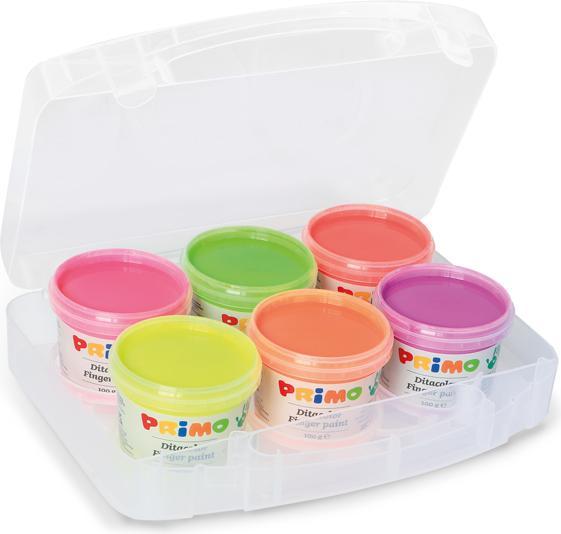Produktbild Morocolor Fingerfarbe Primo Fluoreszierend 6er Set im Kunststoffkoffer (6 Neonfarben, 100 ml)
