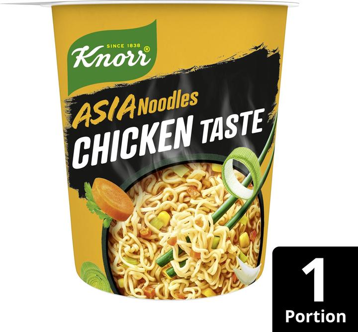 Knorr Asia Noodles Chicken Cup, snack asiatico di noodles istantanei con pollo, preparato in soli 3 minuti (65 g)