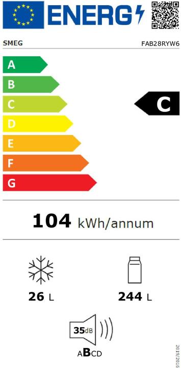 Energie-Label Smeg FAB28RYW6 Kühlschrank Rechtsanschlag Gelb 50's Style, 2025 Modell, EEK: C (270 l)