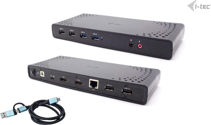 i-tec USB 3.0 / USB-C / Thunderbolt Dual Display Docking Station + Power Delivery 100W (USB-C, 12 Ports)