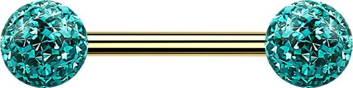 Produktbild Star Piercing Barbell vergoldet mit zwei Kristallkugeln türkis Epoxy Schutzschicht (ohne Messing, Titan G23)