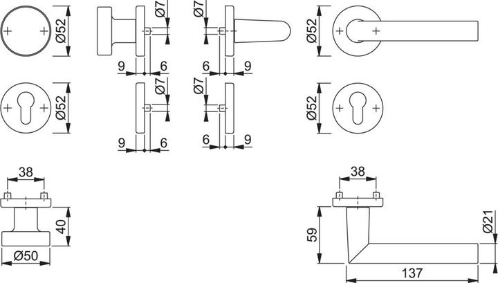 Produktbild Hoppe Rosettengarnitur Amsterdam 58/42KV/42KVS/1400 Aluminium F1 rund PZ DIN links / rechts flach D/K (Türrosette)
