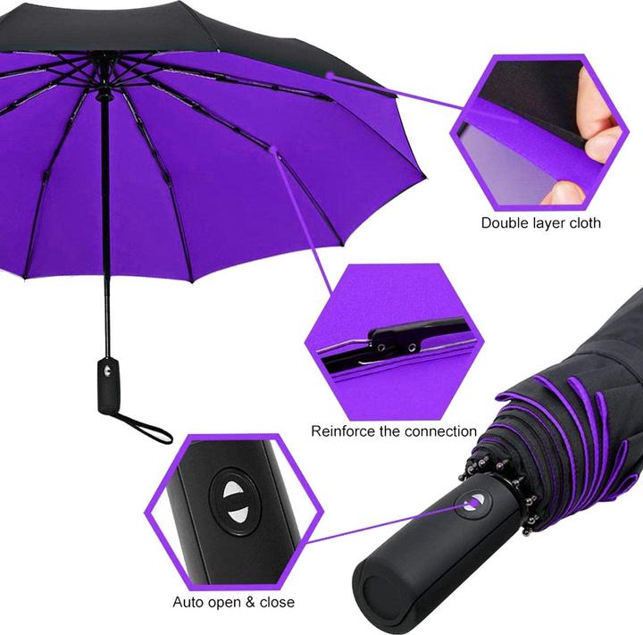 Produktbild JTI Regenschirm, kompakt - 105 cm - Schwarz / Lila