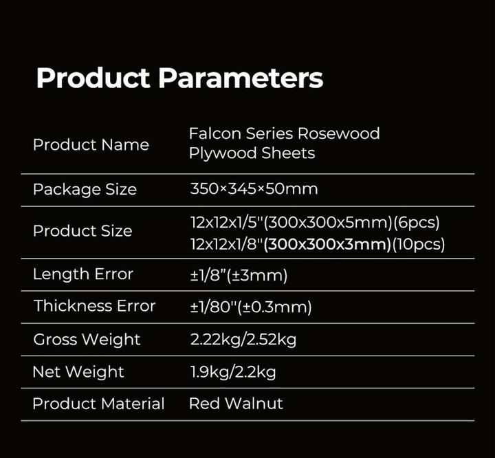 Valori nutrizionali e ingredienti Creality Pannelli di palissandro 300 x 300 x 3/5 mm (Ricambi)