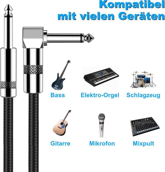 Produktbild Hermex Musikinstrumentenkabel 2m Audiokabel Klinkenkabel Gitarrenkabel (2 m)
