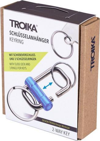 Actual product image Troika 2-WAY KEY Porte-clés avec 3 anneaux et fermeture coulissante, bleu/noir chromé